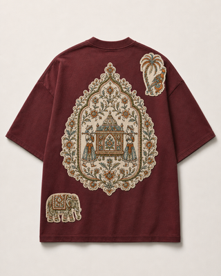 Royal Heritage Oversized Patchwork Graphic T-Shirt