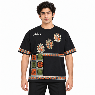 Naqsh-e-Gul Oversized Heritage T-Shirt – Midnight Black
