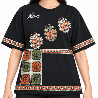 Naqsh-e-Gul Oversized Heritage T-Shirt – Midnight Black