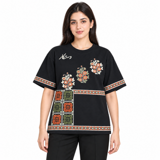 Naqsh-e-Gul Oversized Heritage T-Shirt – Midnight Black