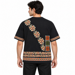 Naqsh-e-Gul Oversized Heritage T-Shirt – Midnight Black