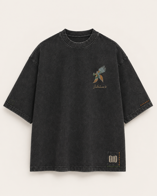 Dastkaar Heritage Palki & Peacock Oversized T-Shirt – Washed Black