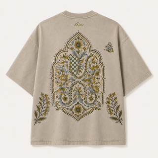 Dastkaar Tile Tapestry Vintage Wash Oversized T-Shirt – Taupe