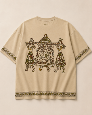 Dastkaar Royal Palki Heritage Oversized T-Shirt – Warm Beige