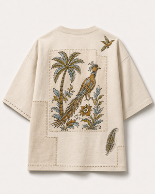 Heritage Artisan Stitched Patchwork Oversized T-Shirt – Off-White