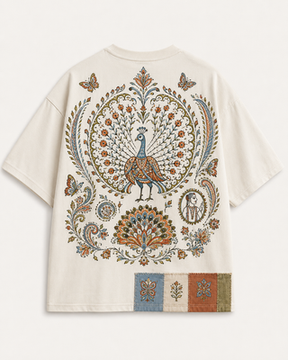 Dastkaar Regal Peacock Tapestry Oversized T-Shirt – Off-White
