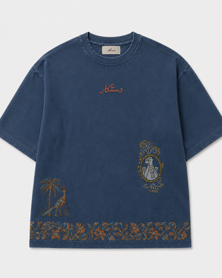 Dastkaar Royal Procession Mineral Wash Oversized T-Shirt – Navy Blue