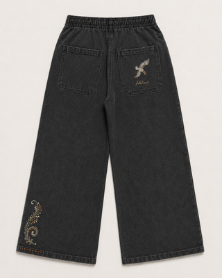 Dastkaar Peacock & Floral Vine Trousers – Washed Black