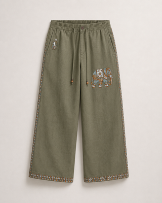 Dastkaar Royal Elephant Side-Tapestry Trousers – Olive Green