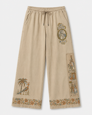 Royal Procession Vintage Wash Wide-Leg Trousers – Sand Beige