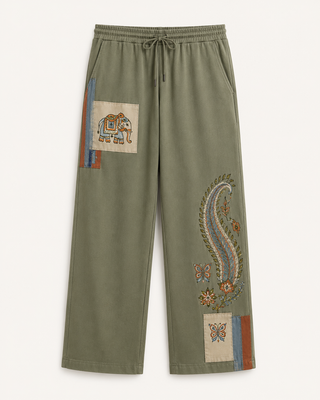Dastkaar Paisley & Elephant Patchwork Trousers – Sage Green
