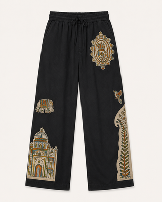 Royal Heritage Tapestry Wide-Leg Trousers – Washed Black
