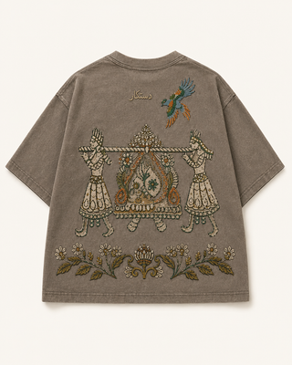 Dastkaar Royal Palki & Songbird Oversized T-Shirt – Washed Taupe